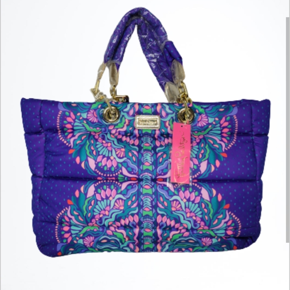 Lilly Pulitzer Baytown Puffer Tote Cabachon Purple NWT